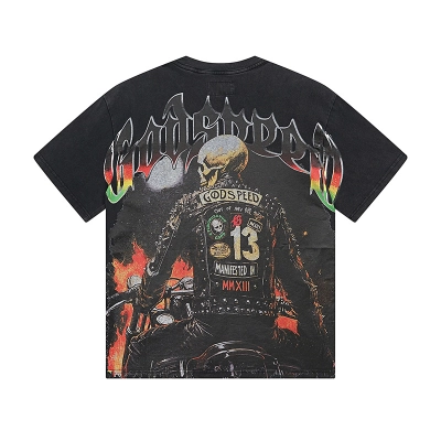 Godspeed Leather Motorcycle Skull Print T-Shirt #1136 Black 01