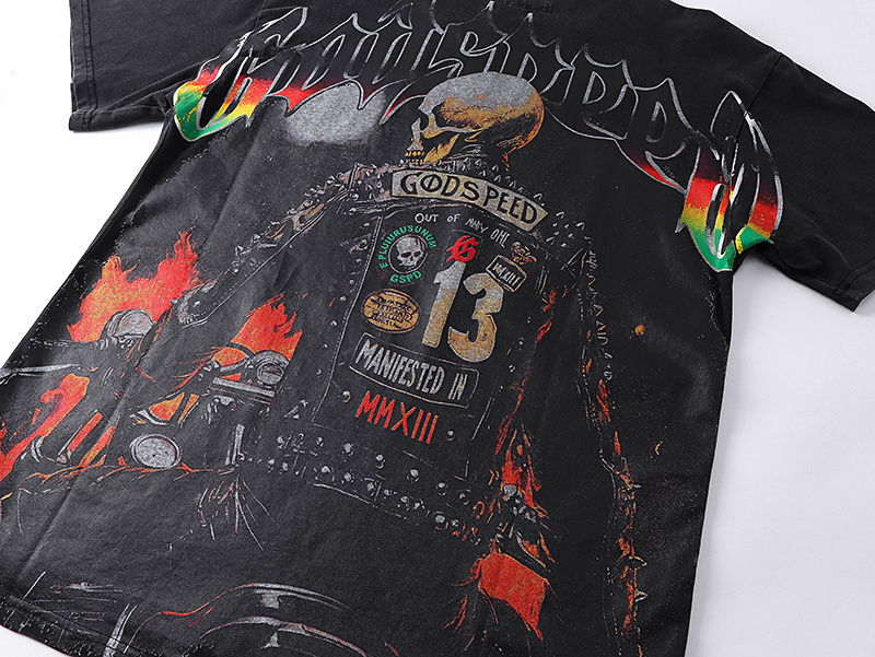 Godspeed Leather Motorcycle Skull Print T-Shirt #1136 Black