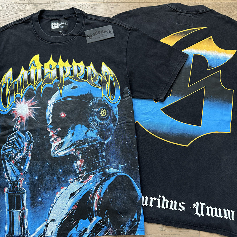 Godspeed Robot Fingertip Print Cotton T-Shirt #1126 Black