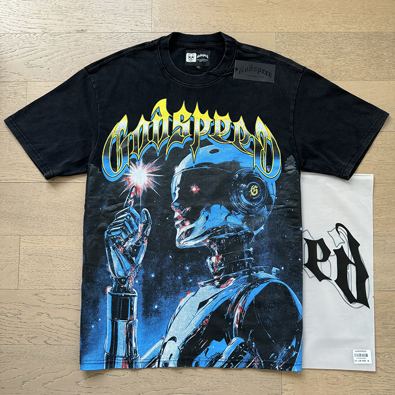 Godspeed Robot Fingertip Print Cotton T-Shirt #1126 Black