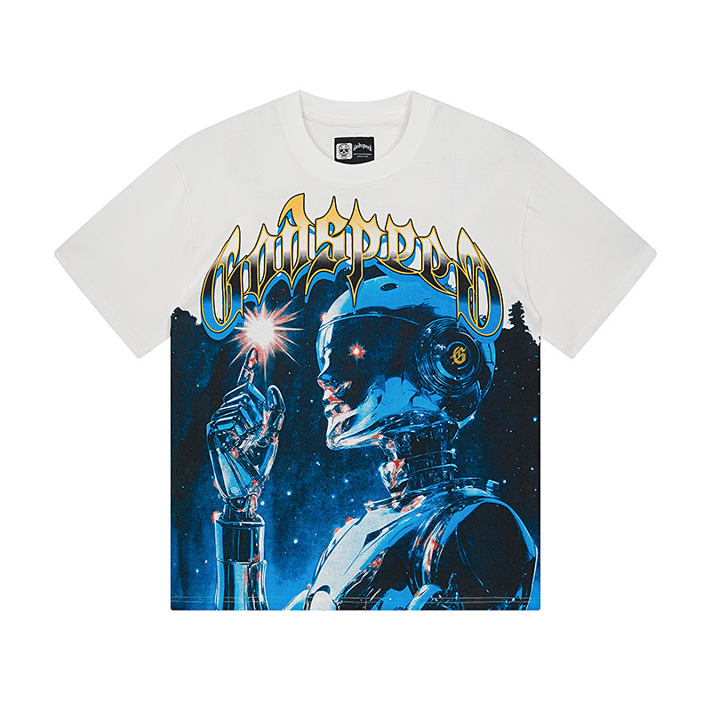 Godspeed Robot Fingertip Print Cotton T-Shirt #3126 White