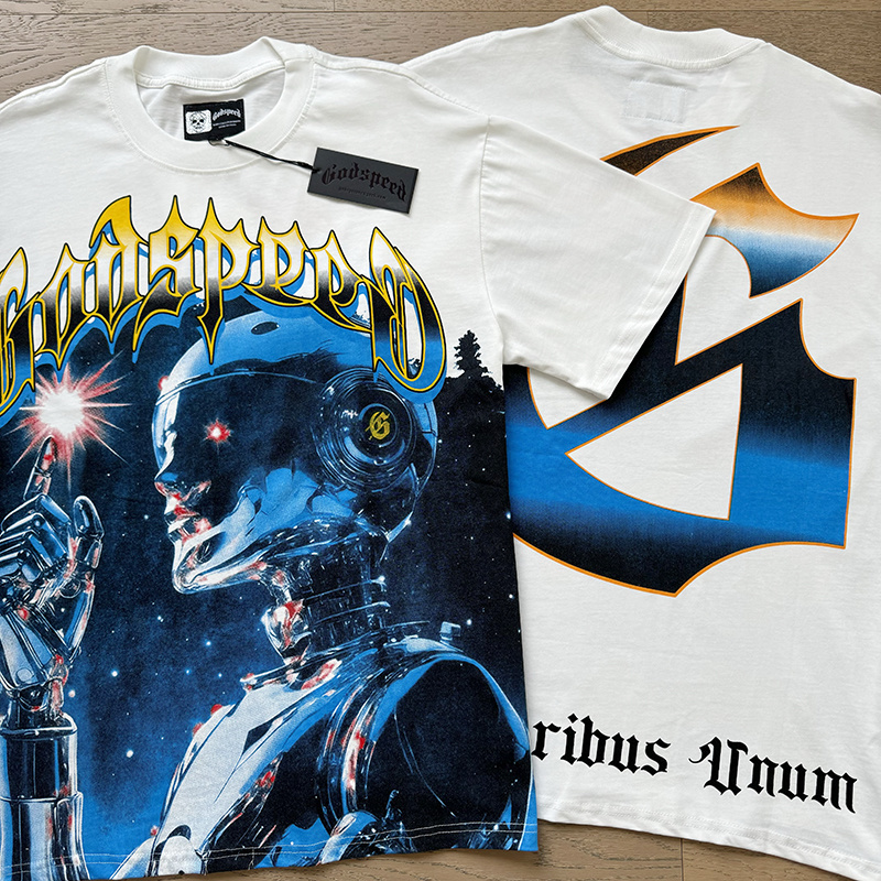 Godspeed Robot Fingertip Print Cotton T-Shirt #3126 White