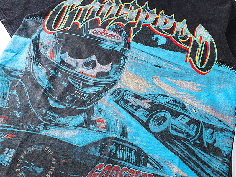 Godspeed Skeleton Racer Print Cotton T-Shirt #1165 Black