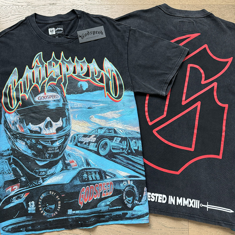 Godspeed Skeleton Racer Print Cotton T-Shirt #1165 Black