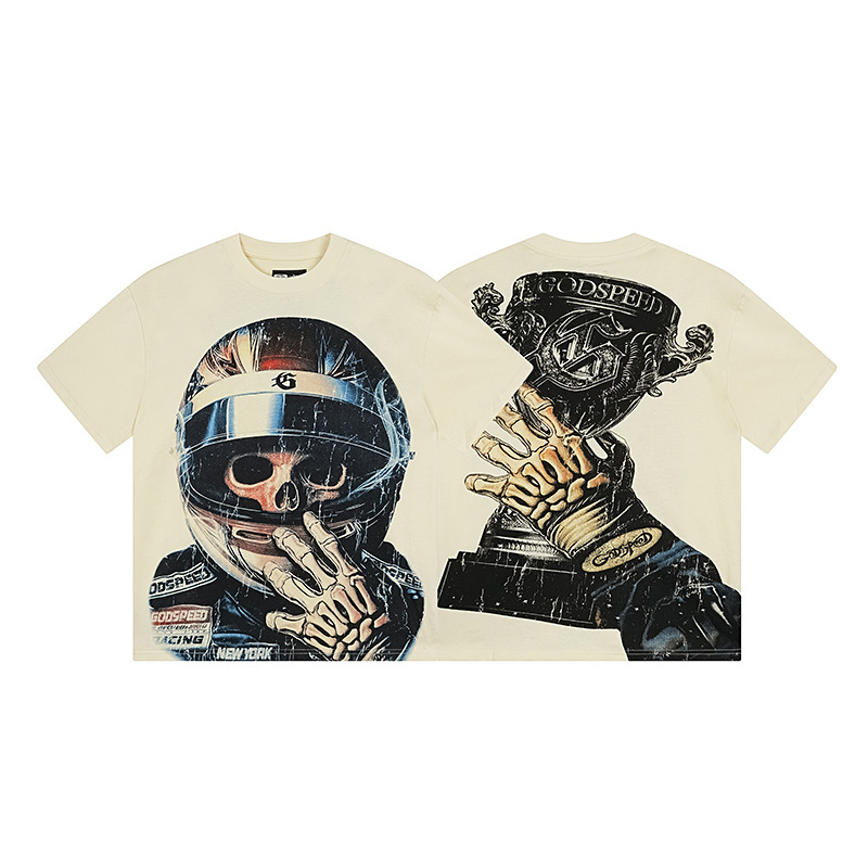 Godspeed Skull Astronaut Print Cotton T-Shirt #3171 Apricot