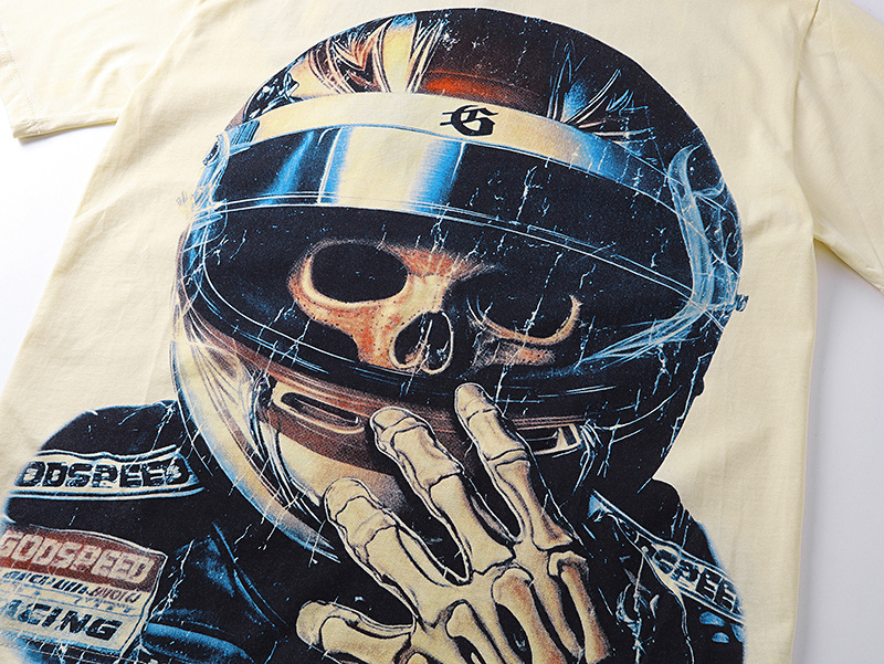 Godspeed Skull Astronaut Print Cotton T-Shirt #3171 Apricot