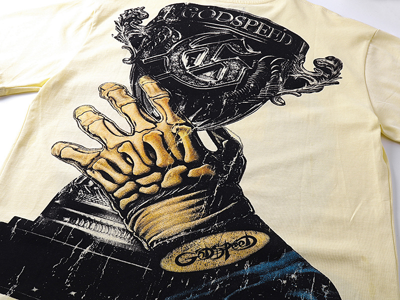 Godspeed Skull Astronaut Print Cotton T-Shirt #3171 Apricot