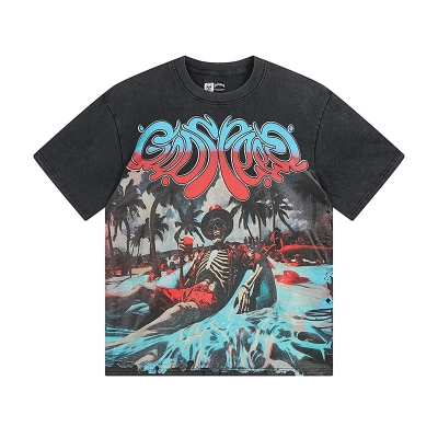 Godspeed Skull Beach Drink Cotton T-Shirt #1166 Black 01