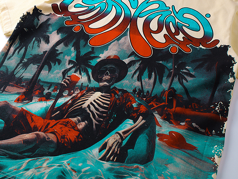 Godspeed Skull Beach Drink Cotton T-Shirt #3166 Apricot