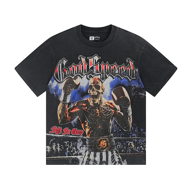 Godspeed Skull Boxer Print Cotton T-Shirt #1160 Black