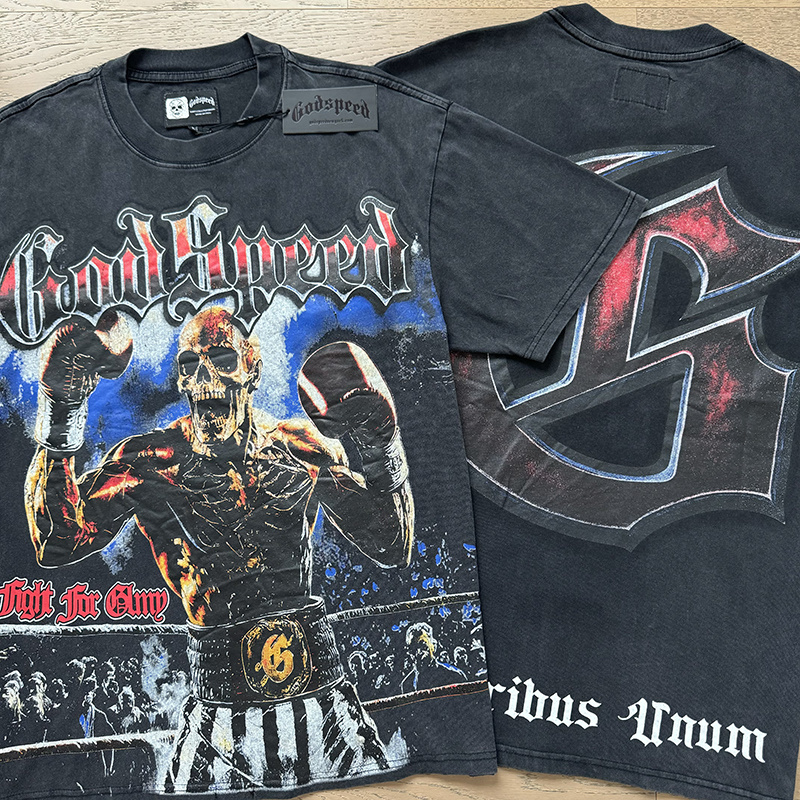 Godspeed Skull Boxer Print Cotton T-Shirt #1160 Black