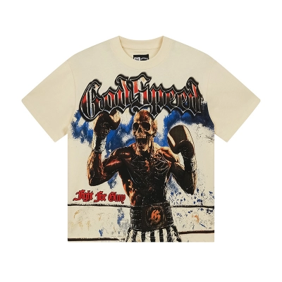 Godspeed Skull Boxer Print Cotton T-Shirt #3160 Apricot 01