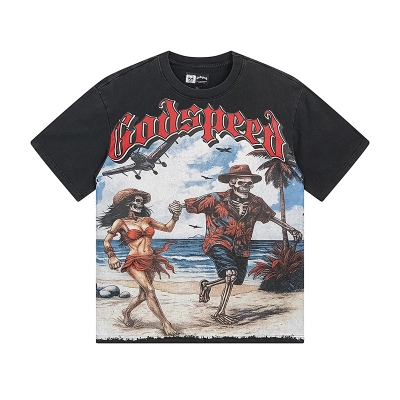 Godspeed Skull Couple Print T-shirt #1152 Black 01