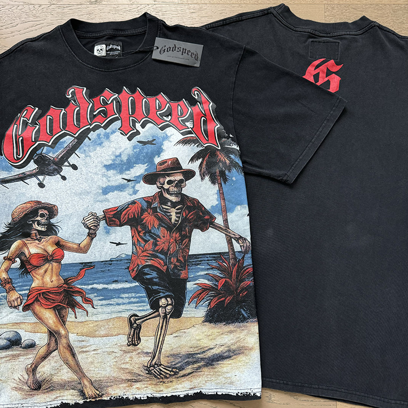 Godspeed Skull Couple Print T-shirt #1152 Black