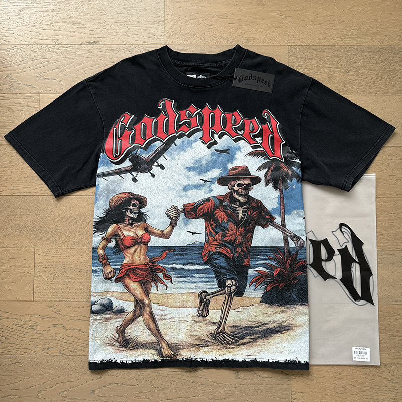 Godspeed Skull Couple Print T-shirt #1152 Black