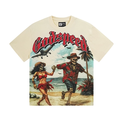 Godspeed Skull Couple Print T-shirt #3152 Apricot 01