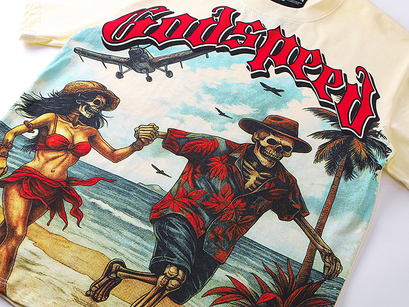 Godspeed Skull Couple Print T-shirt #3152 Apricot