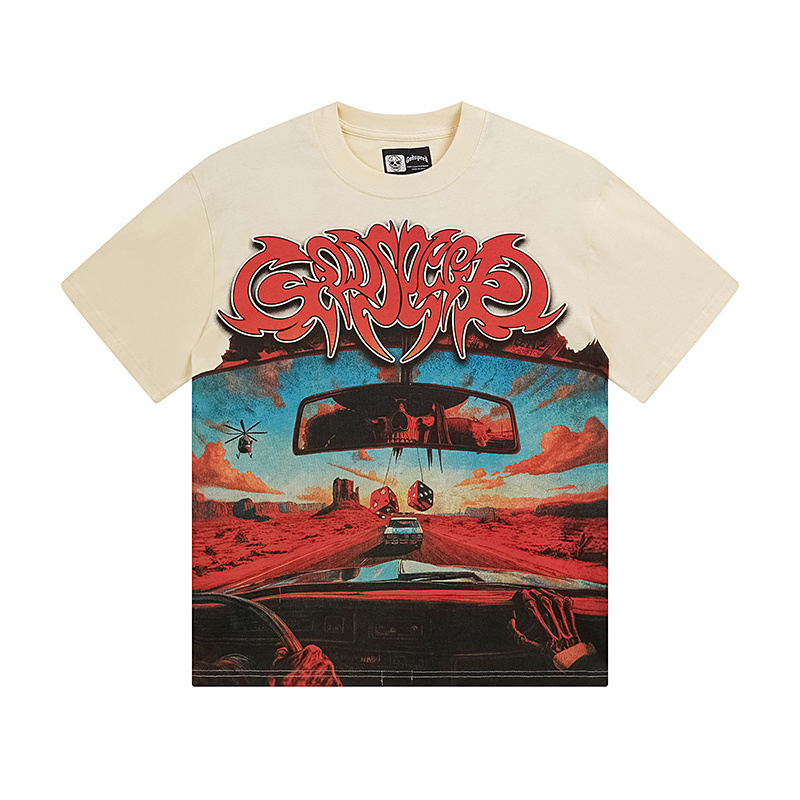 Godspeed Skull Driving Print T-Shirt #3137 Apricot