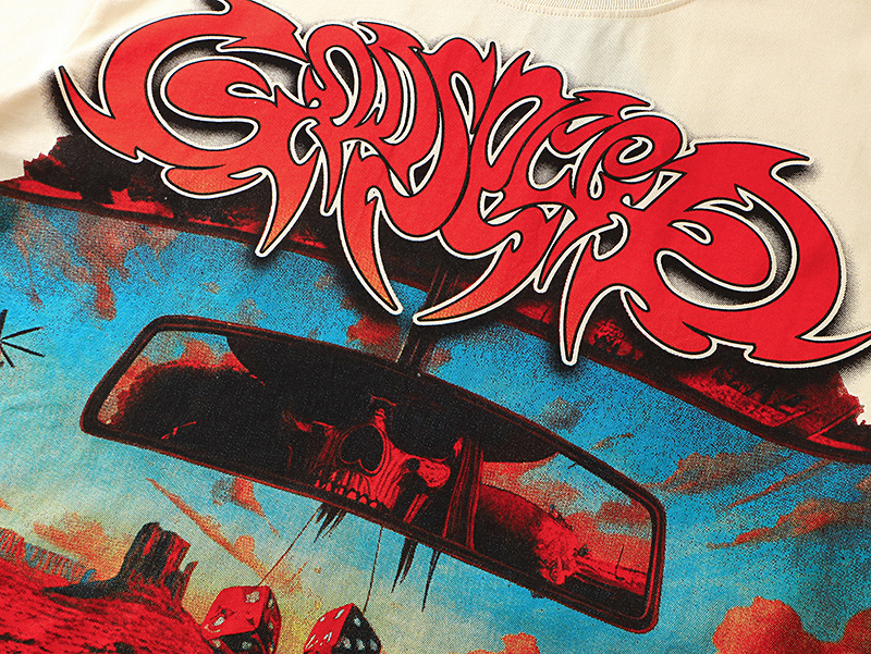 Godspeed Skull Driving Print T-Shirt #3137 Apricot