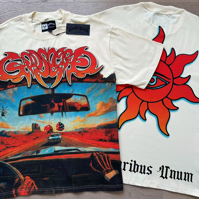 Godspeed Skull Driving Print T-Shirt #3137 Apricot