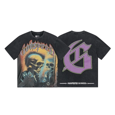 Godspeed Skull Green Bubble Print Cotton T-Shirt #1169 Black 02