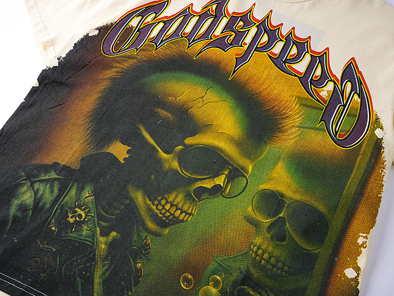 Godspeed Skull Green Bubble Print Cotton T-Shirt #3169 Apricot