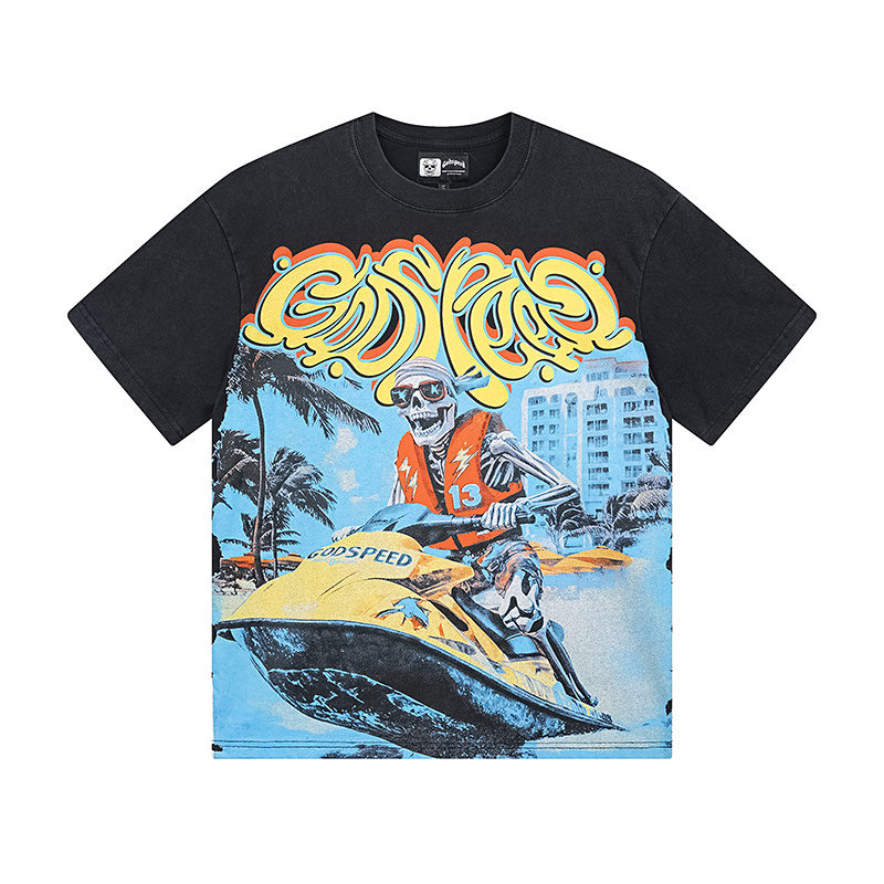 Godspeed Skull Jetboat Print T-Shirt #1111 Black