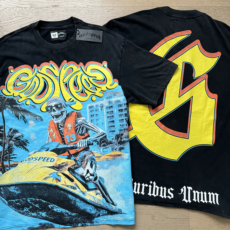 Godspeed Skull Jetboat Print T-Shirt #1111 Black