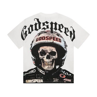 Godspeed Skull Motorcycle Helmet Print T-Shirt #3076 White 01