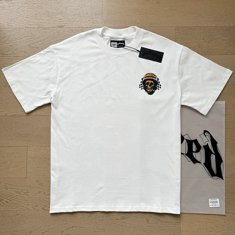 Godspeed Skull Motorcycle Helmet Print T-Shirt #3076 White