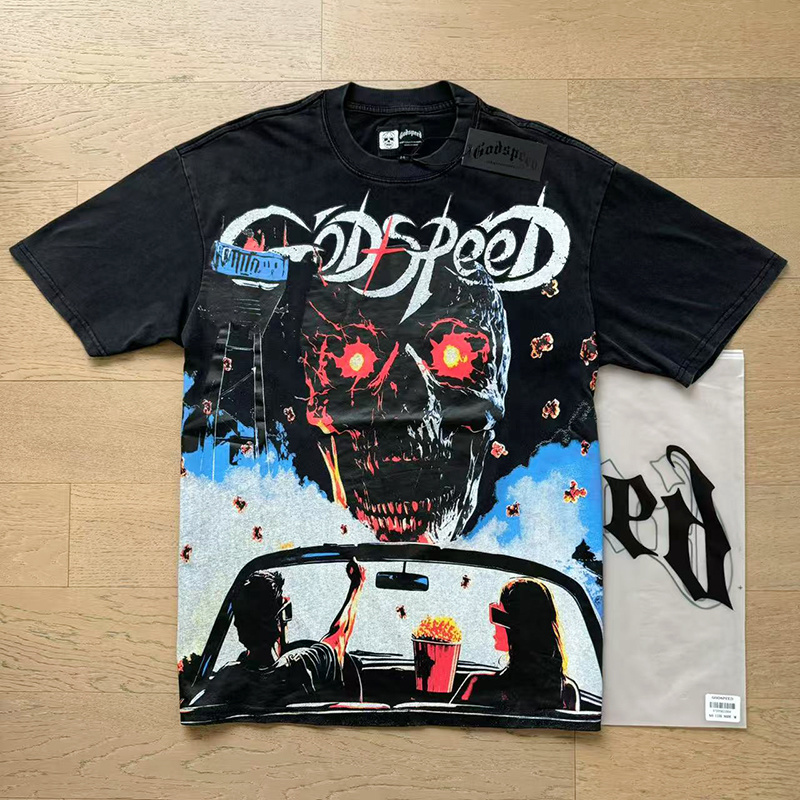 Godspeed Skull Print T-Shirt #1135 Black