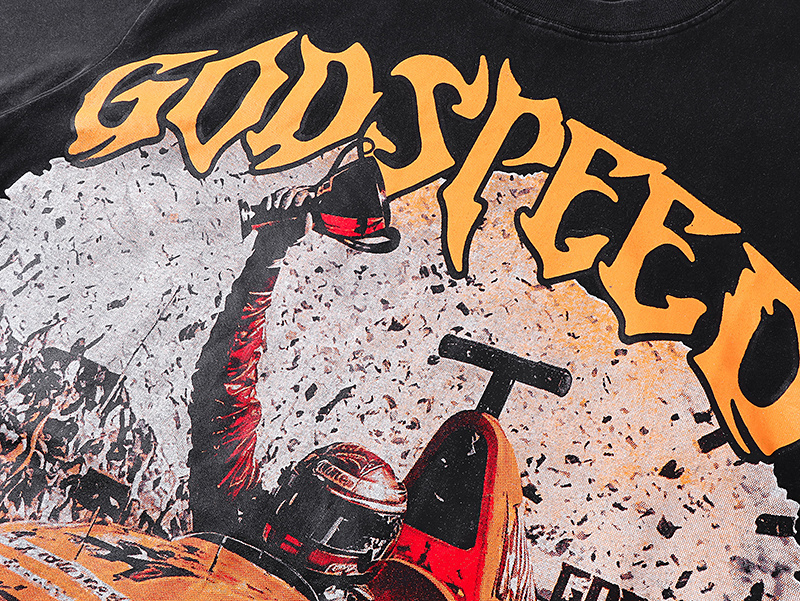 Godspeed Skull Racing Champion Print T-shirt #1131 Black
