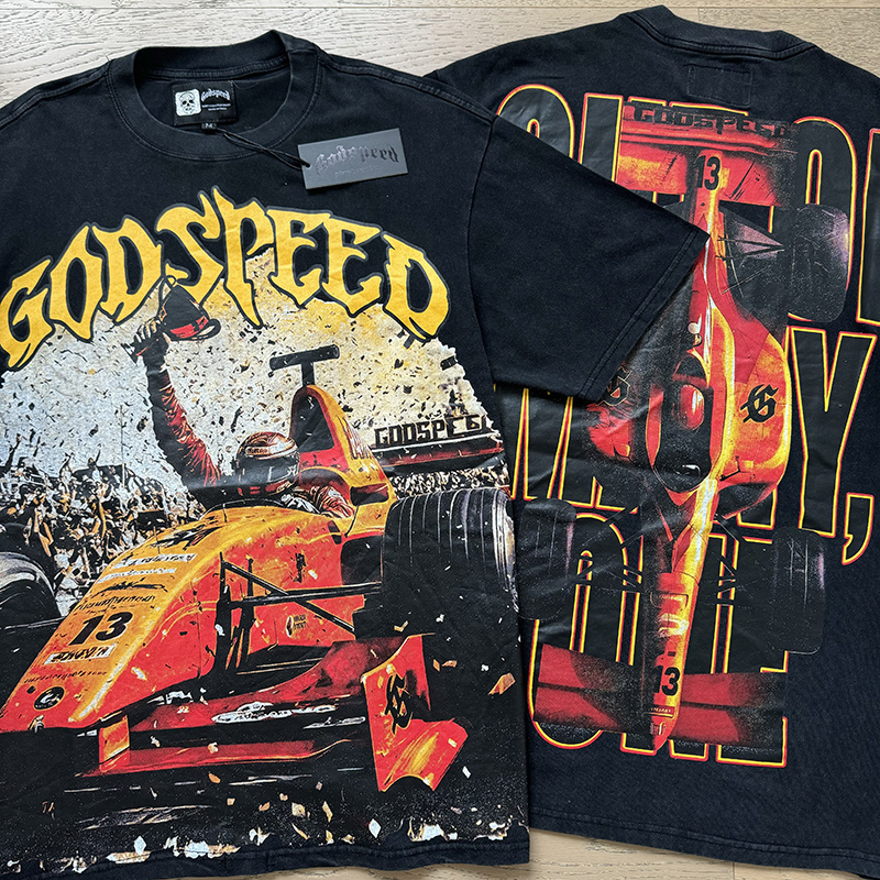 Godspeed Skull Racing Champion Print T-shirt #1131 Black