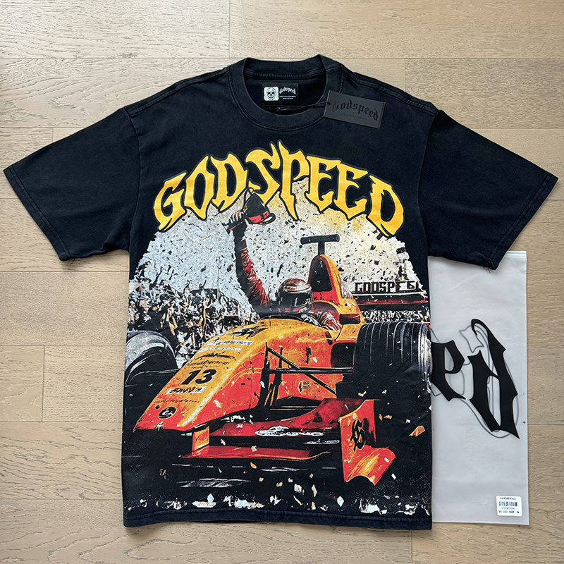 Godspeed Skull Racing Champion Print T-shirt #1131 Black