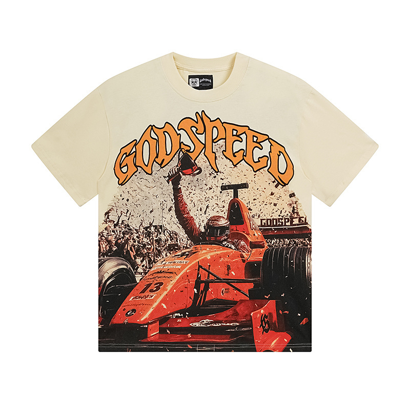Godspeed Skull Racing Champion Print T-shirt #3131 Apricot