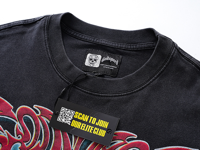 Godspeed Skull Rider Print Cotton T-Shirt #1161 Black