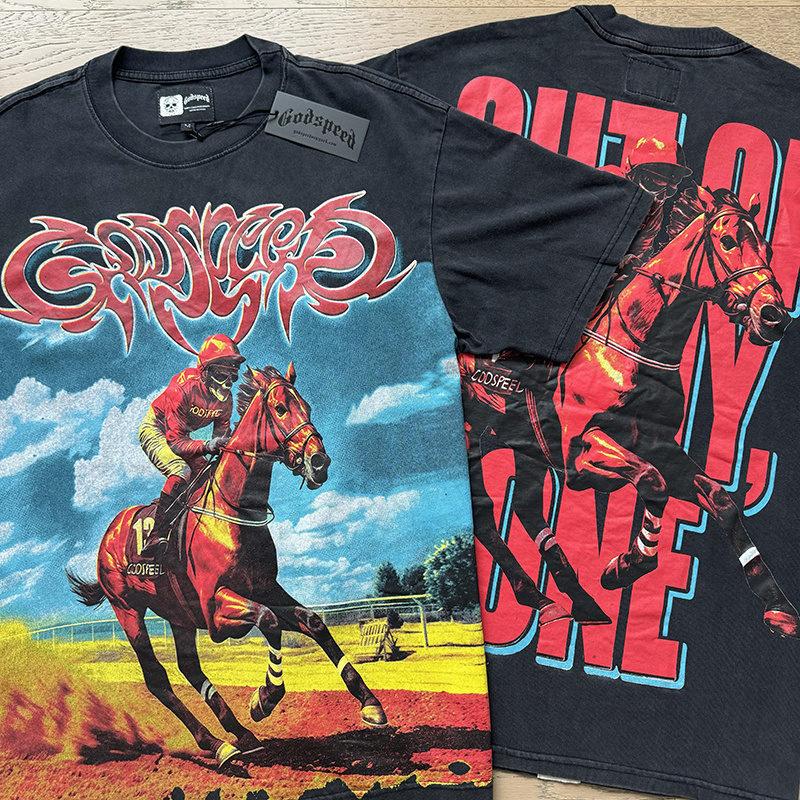 Godspeed Skull Rider Print Cotton T-Shirt #1161 Black