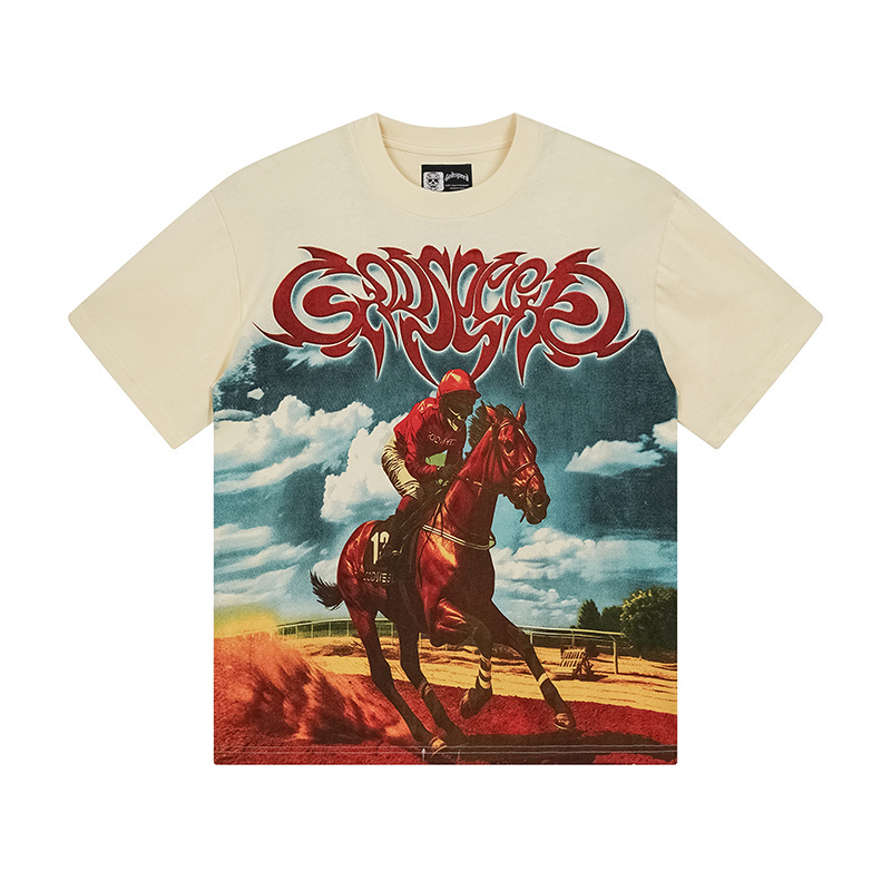 Godspeed Skull Rider Print Cotton T-Shirt #3161 Apricot