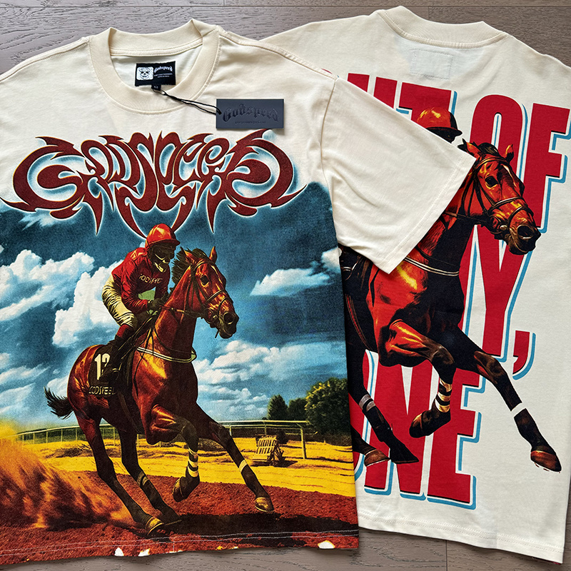 Godspeed Skull Rider Print Cotton T-Shirt #3161 Apricot