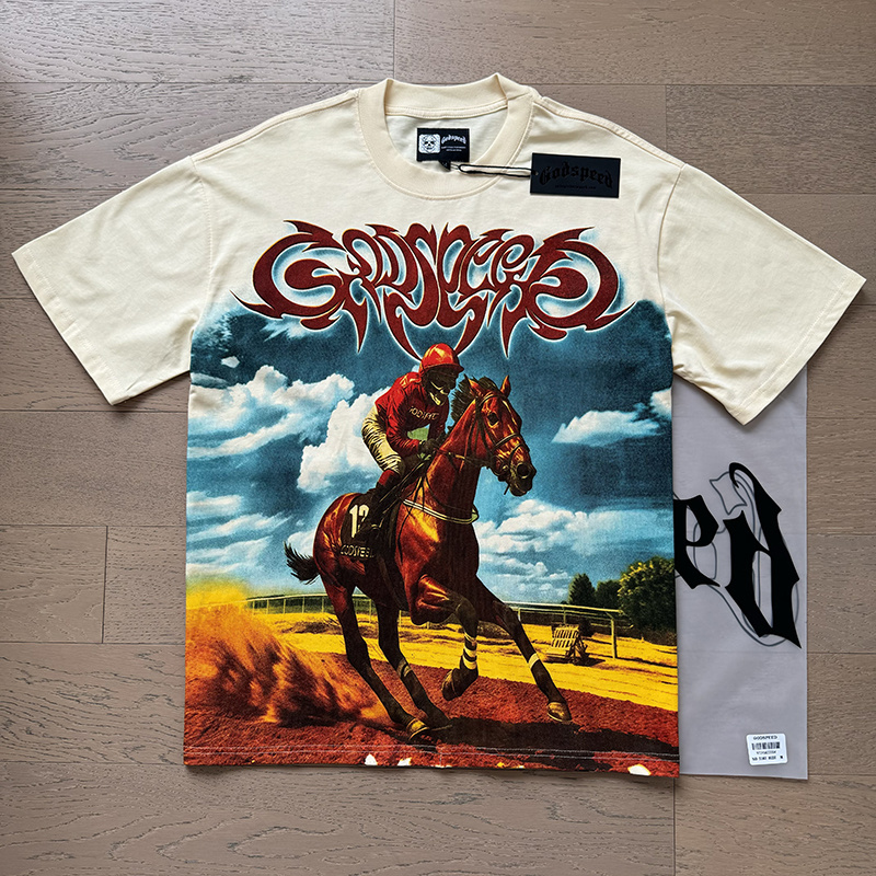 Godspeed Skull Rider Print Cotton T-Shirt #3161 Apricot