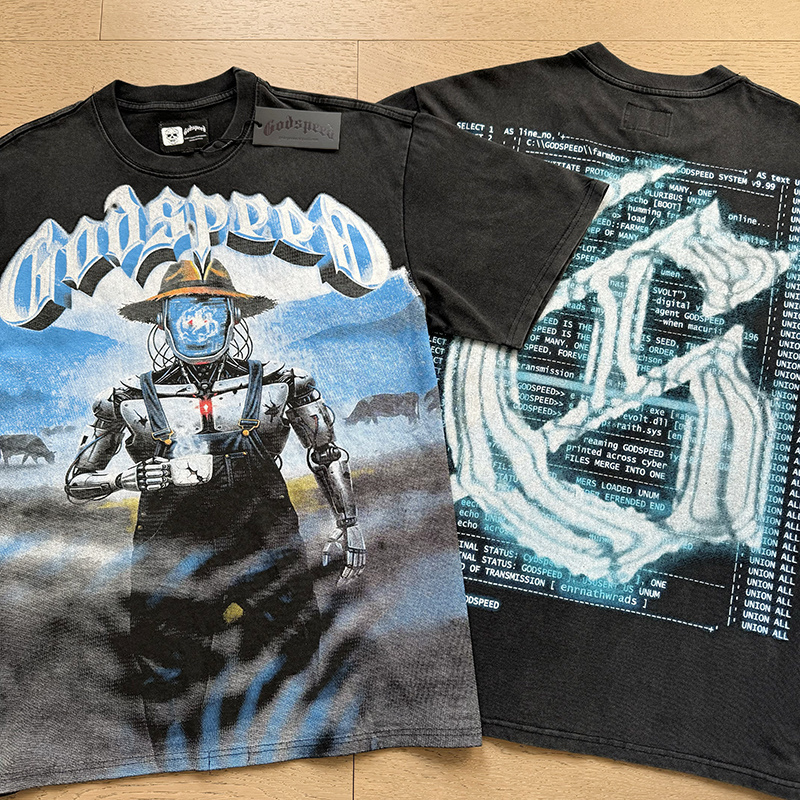 Godspeed Skull Robot Scarecrow Print T-shirt #1178 Black