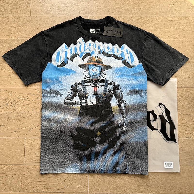 Godspeed Skull Robot Scarecrow Print T-shirt #1178 Black
