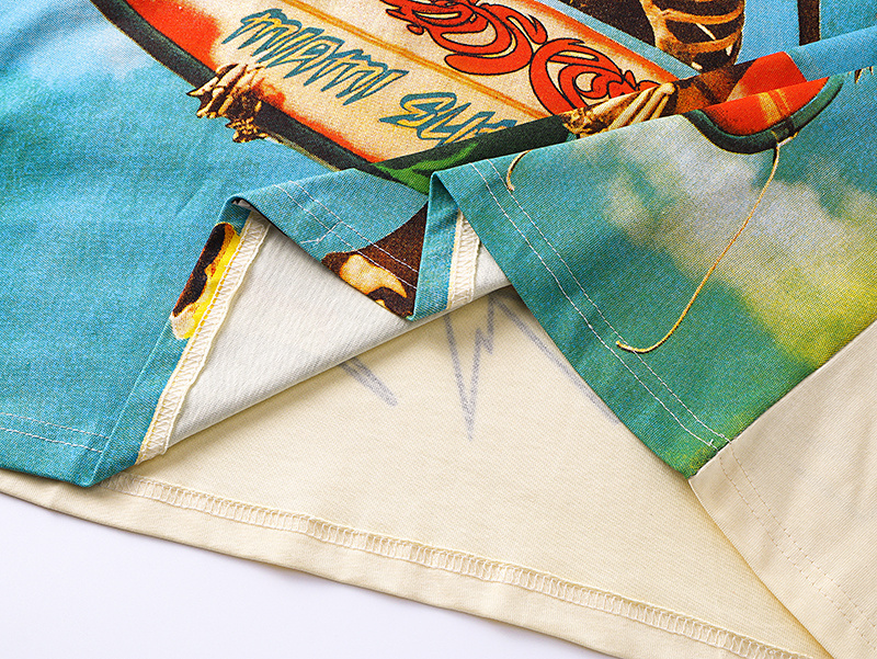 Godspeed Skull Surf Club Print Cotton T-Shirt #3117 Apricot