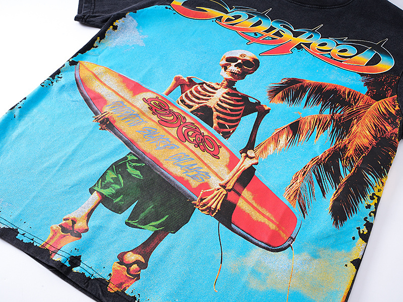 Godspeed Skull Surf Print T-shirt #1117 Black