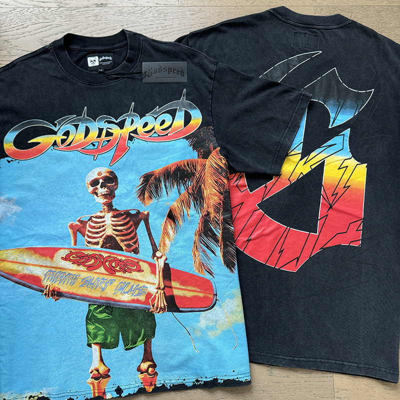Godspeed Skull Surf Print T-shirt #1117 Black