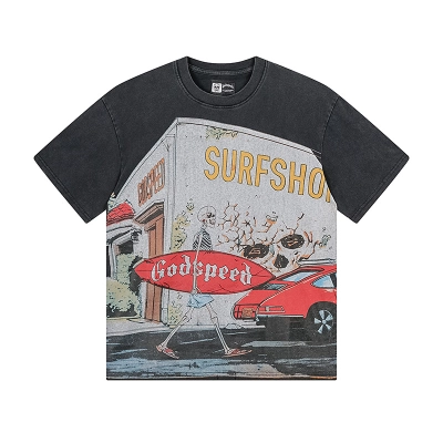 Godspeed Skull Surfboard Print Cotton T-Shirt #1167 Black 01