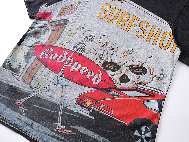 Godspeed Skull Surfboard Print Cotton T-Shirt #1167 Black