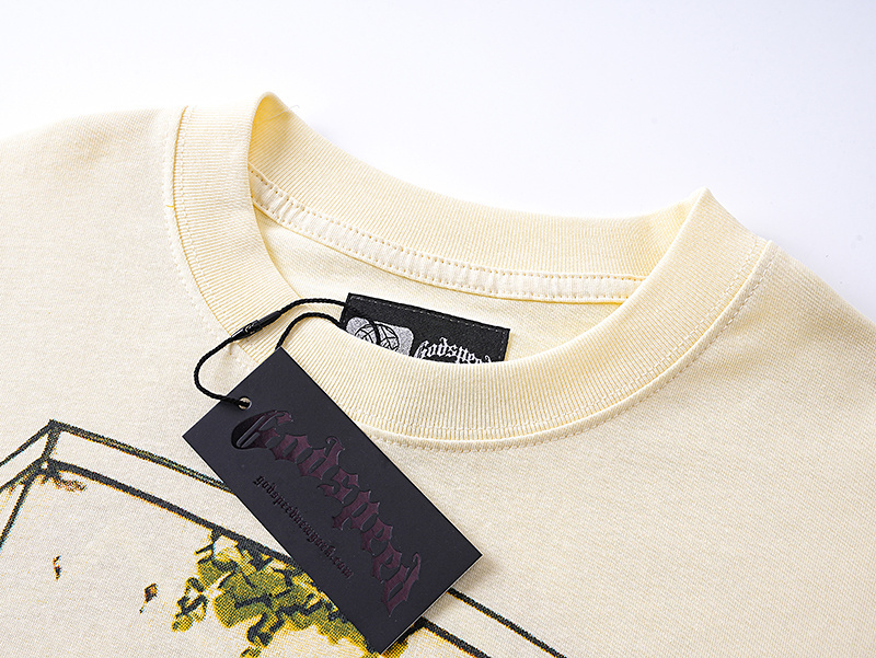 Godspeed Skull Surfboard Print Cotton T-Shirt #3167 Apricot