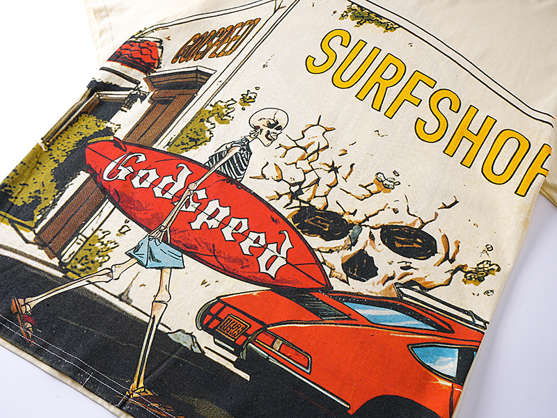 Godspeed Skull Surfboard Print Cotton T-Shirt #3167 Apricot