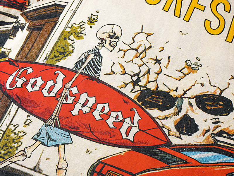 Godspeed Skull Surfboard Print Cotton T-Shirt #3167 Apricot